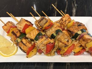 Salmon and Vegetable Skewers